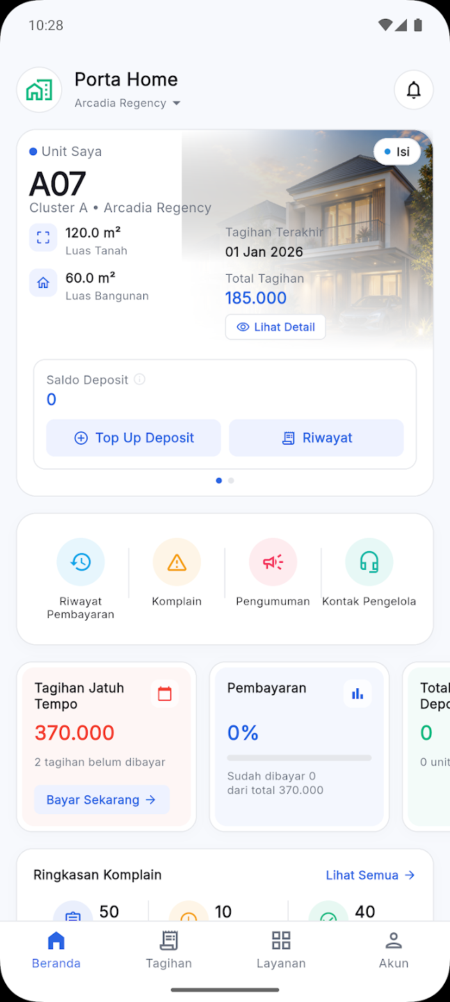 Tampilan aplikasi Porta Home